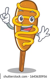 mascot cartoon concept corn dog in One Finger gesture
