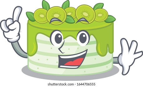 mascot cartoon concept kiwi cake in One Finger gesture