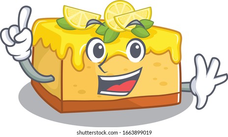 mascot cartoon concept lemon cheesecake in One Finger gesture