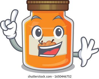 mascot cartoon concept peach jam in One Finger gesture