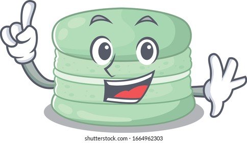 mascot cartoon concept pistachio macaron in One Finger gesture