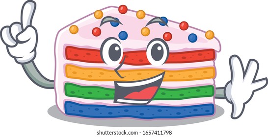 mascot cartoon concept rainbow cake in One Finger gesture