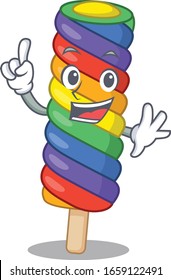 mascot cartoon concept rainbow ice cream in One Finger gesture