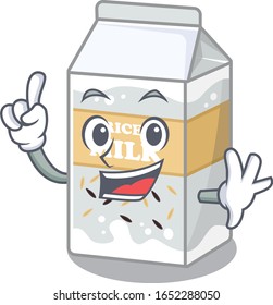 mascot cartoon concept Rice milk in One Finger gesture