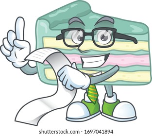 Caricatura mascota concepto de pastel de vainilla con lista de menús