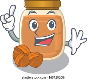 mascot cartoon concept walnut butter in One Finger gesture