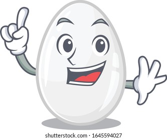 mascot cartoon concept white egg in One Finger gesture