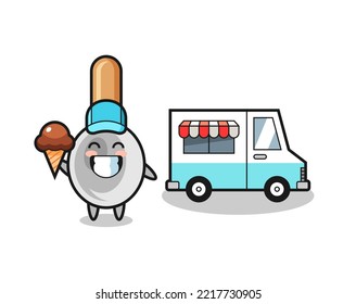 Mascot cartoon of cooking spoon with ice cream truck , cute design