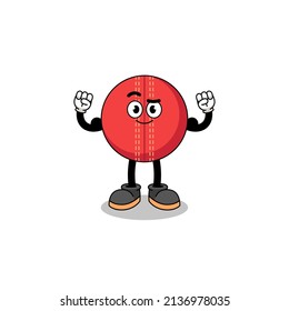 Mascot cartoon of cricket ball posing with muscle , character design