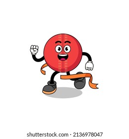 Mascot cartoon of cricket ball running on finish line , character design