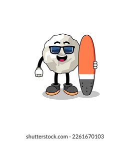Mascot cartoon of crumpled paper as a surfer