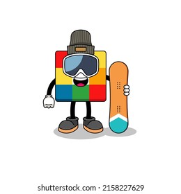 Mascot cartoon of cube puzzle snowboard player , character design