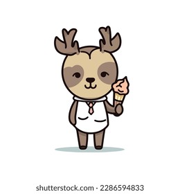 Mascot cartoon of cute deer holding delicious ice cream cone. 2d character of disability vector illustration in isolated background