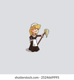 Mascot cartoon Cute maid with mop