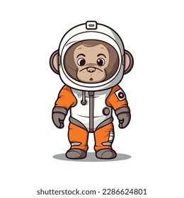 Mascot cartoon of cute smile happy monkey astronaut wear spacesuit and helmet. 2d character vector illustration in isolated background