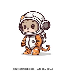 Mascot cartoon of cute smile happy monkey astronaut wear spacesuit and helmet. 2d character vector illustration in isolated background