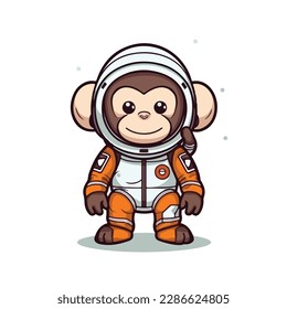 Mascot cartoon of cute smile happy monkey astronaut wear spacesuit and helmet. 2d character vector illustration in isolated background