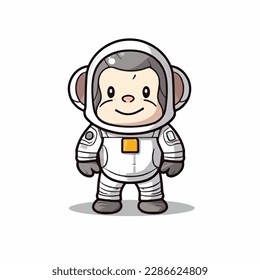 Mascot cartoon of cute smile happy monkey astronaut wear spacesuit and helmet. 2d character vector illustration in isolated background