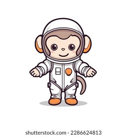 Mascot cartoon of cute smile happy monkey astronaut wear spacesuit and helmet. 2d character vector illustration in isolated background