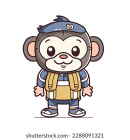 Mascot cartoon of cute smile hipster monkey wearing jacket hoodie. 2d character vector illustration in isolated background