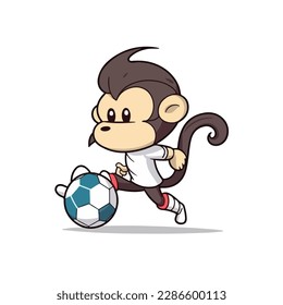 Mascot cartoon of cute smile monkey playing football soccer. 2d character vector illustration in isolated background