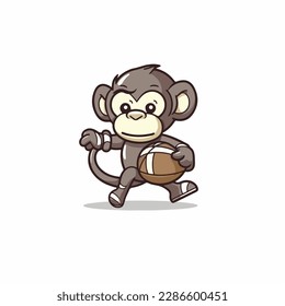 Mascot cartoon of cute smile monkey playing American football. 2d character vector illustration in isolated background