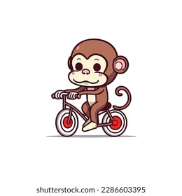 Mascot cartoon of cute smile monkey ride bicycle. 2d character vector illustration in isolated background