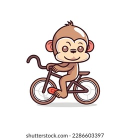 Mascot cartoon of cute smile monkey ride bicycle. 2d character vector illustration in isolated background