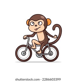 Mascot cartoon of cute smile monkey ride bicycle. 2d character vector illustration in isolated background