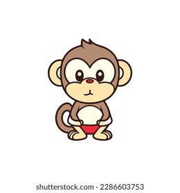 Mascot cartoon of cute smile monkey. 2d character vector illustration in isolated background