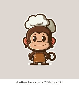 Mascot cartoon of cute smile monkey chef holding spatula wearing cap and uniform. 2d character vector illustration in isolated background