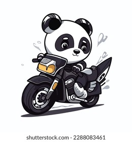 Mascot cartoon of cute smile panda riding motorbike. 2d character vector illustration in isolated background