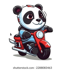 Mascot cartoon of cute smile panda riding motorbike. 2d character vector illustration in isolated background