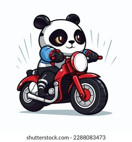 Mascot cartoon of cute smile panda riding motorbike. 2d character vector illustration in isolated background