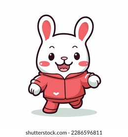 Mascot cartoon of cute smile rabbit wearing hoodie jacket. 2d character of disability vector illustration in isolated background