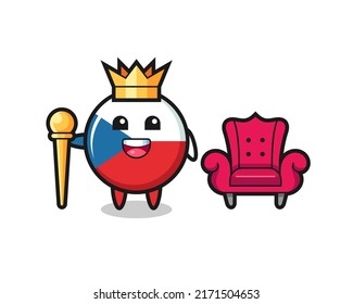 Mascot cartoon of czech flag badge as a king , cute style design for t shirt, sticker, logo element