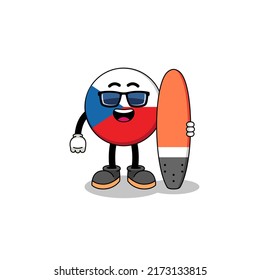 Mascot cartoon of czech republic as a surfer , character design