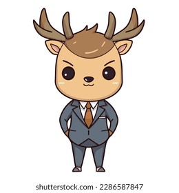 Mascot cartoon of deer in business formal suit. 2d character vector illustration in isolated background
