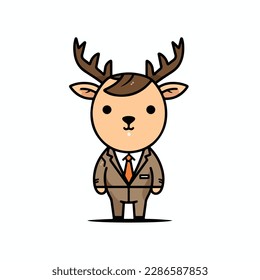 Mascot cartoon of deer in business formal suit. 2d character vector illustration in isolated background