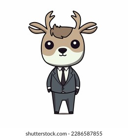 Mascot cartoon of deer in business formal suit. 2d character vector illustration in isolated background