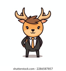 Mascot cartoon of deer in business formal suit. 2d character vector illustration in isolated background
