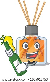 mascot cartoon design of air freshener sticks with bottle of beer