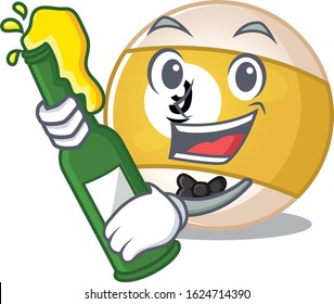 mascot cartoon design of billiard ball with bottle of beer