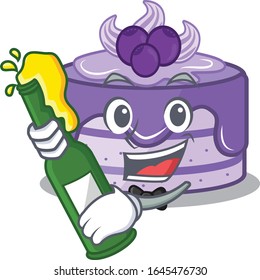 mascot cartoon design of blueberry cake with bottle of beer