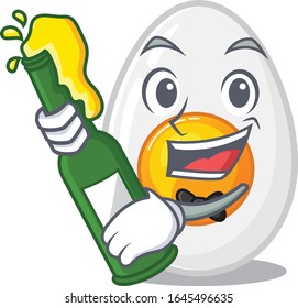 mascot cartoon design of boiled egg with bottle of beer