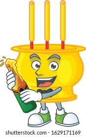 mascot cartoon design of chinese gold incense with bottle of beer