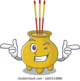 mascot cartoon design of chinese incense with Wink eye