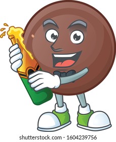 mascot cartoon design of chocolate ball with bottle of beer