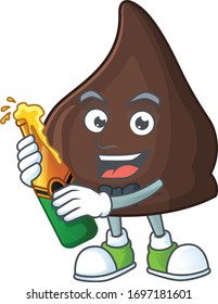 Mascot cartoon design of chocolate conitos making toast with a bottle of beer