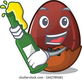 mascot cartoon design of chocolate egg with bottle of beer